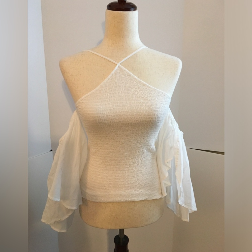 Venus White Off-Shoulder Smocked Halter Top